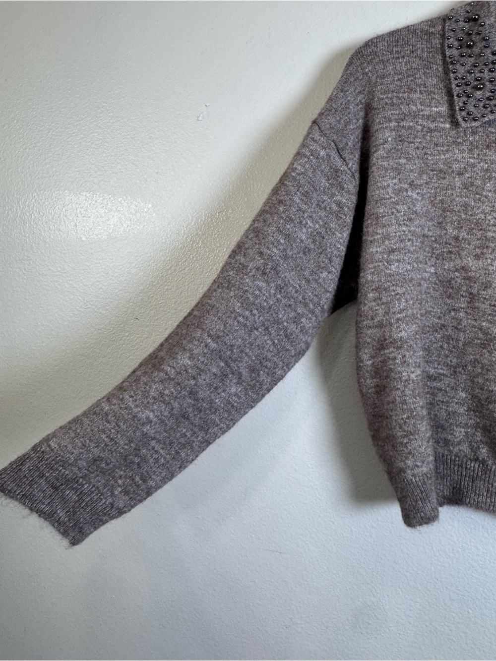 Magaschoni Wool Blend Embellished Collar Sweater Taupe XL NWT - Picture 3 of 8